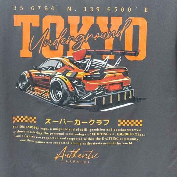 Tokyo Underground Graphic T-Shirt Men XL Gray Orange Car Drift Racing Design - Picture 3 of 5